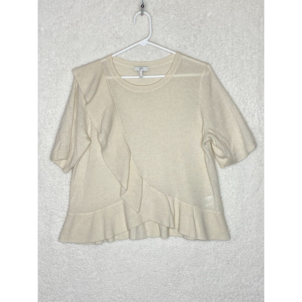 JOIE 100% Cashmere Knit Pullover Sweater Large Ivory solid Short sleeves